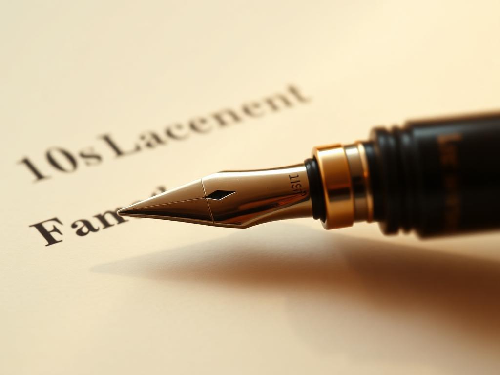Pluma fuente sobre un documento oficial