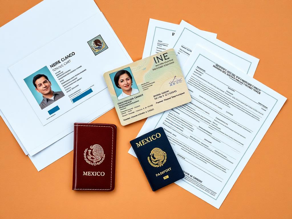 Documentos oficiales mexicanos sobre un escritorio de madera